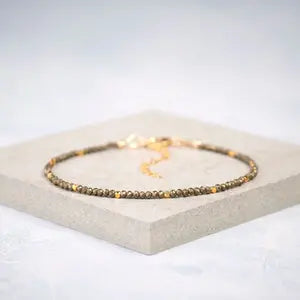 Sofia Natural Pyrite Crystal Dainty Bracelet 2mm Smoky Quatyz Crystal Braided Bracelet Minimalist Style