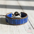 Sofia Blue Lapis Stone Tube Bracelet Lapis Lazuli Gemstone Braided Boho Style Adjustable for Daily Use High